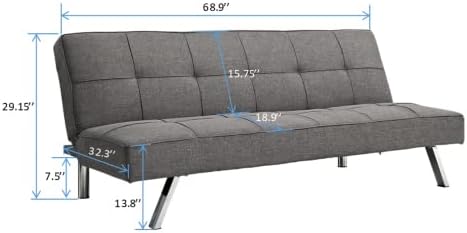 Futon Sofa Bed Couch Modern Loveseat Sleeper 3 Seater Sofa Couch Bed Convertible Folding Love Seat Daybed for Small Spaces Office BedroomDorm (Gray)