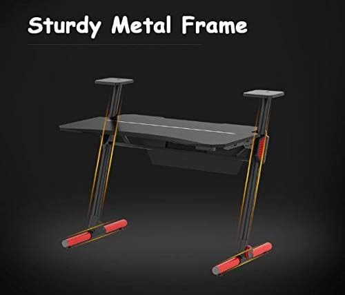 Jeremywell 47 Gaming Computer Desk with Z-Shape Design - Large Surface Space - 2 Smart Display Platforms for Speakers or Figures - Multifunctional E-Sports Home Office - Adjustable Ergonomic Design