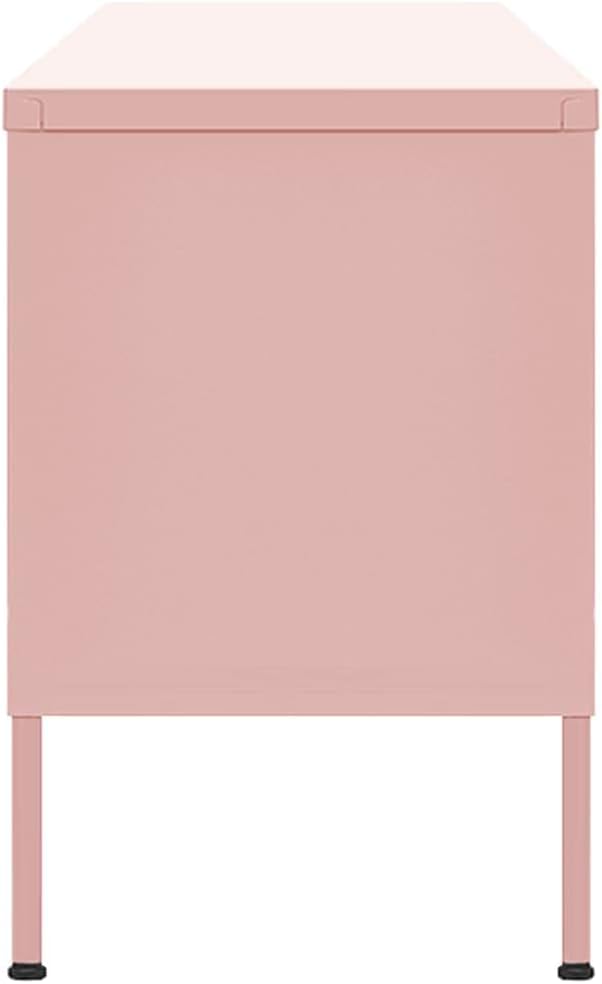 vidaXL Industrial Style TV Stand in Pink Steel Adjustable Height Cable Management System 41.3x13.8x19.7 2 Doors and 1 Shelf Maximum Loading 220.5lb