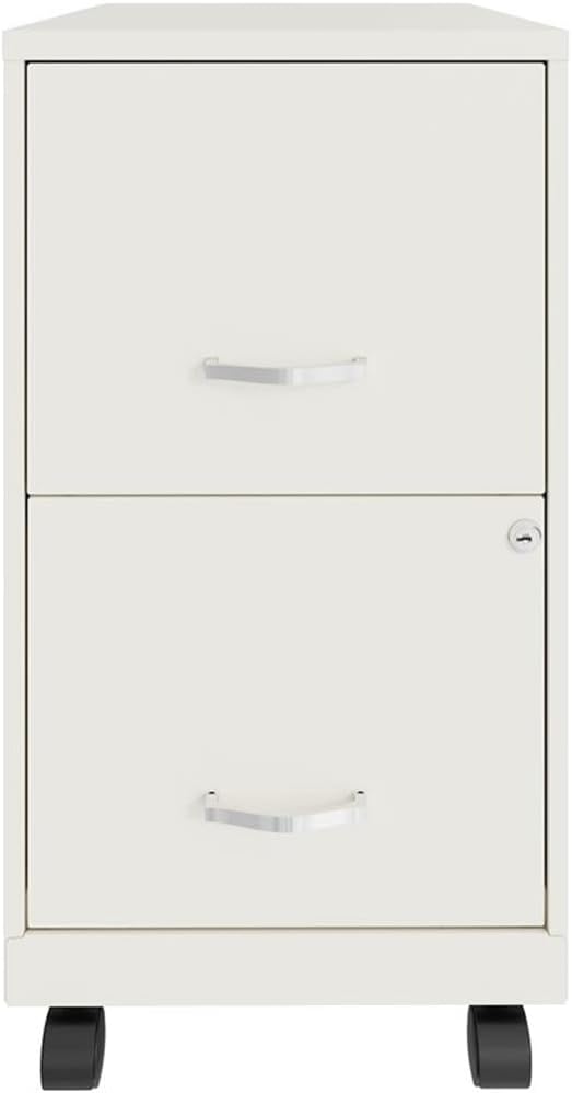 Pemberly Row 2-Drawer Mobile Vertical Filing Cabinet 18in Metal Pearl White Finish Lockable Storage Letter-Size File Drawer Smooth Glide Suspension Compact Office Furniture with Casters