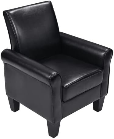 Accent Chairs Comfy Sofa Chair Armchair for Reading Living Room Bedroom OfficeWaiting Room PU Leather Black