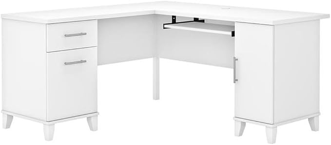 Bush Home 60-inch L Shaped Desk with Storage Spacious Corner Computer Table for Home Office Somerset Collection White