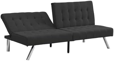 Convertible Futon Sofa Bed Modern 68'' Fabric Sleeper Couch for Living RoomGuest Bed Adjustable Backrest Upholstered Recliner Chair Loveseat for Compact Small Space Living Room (Black)