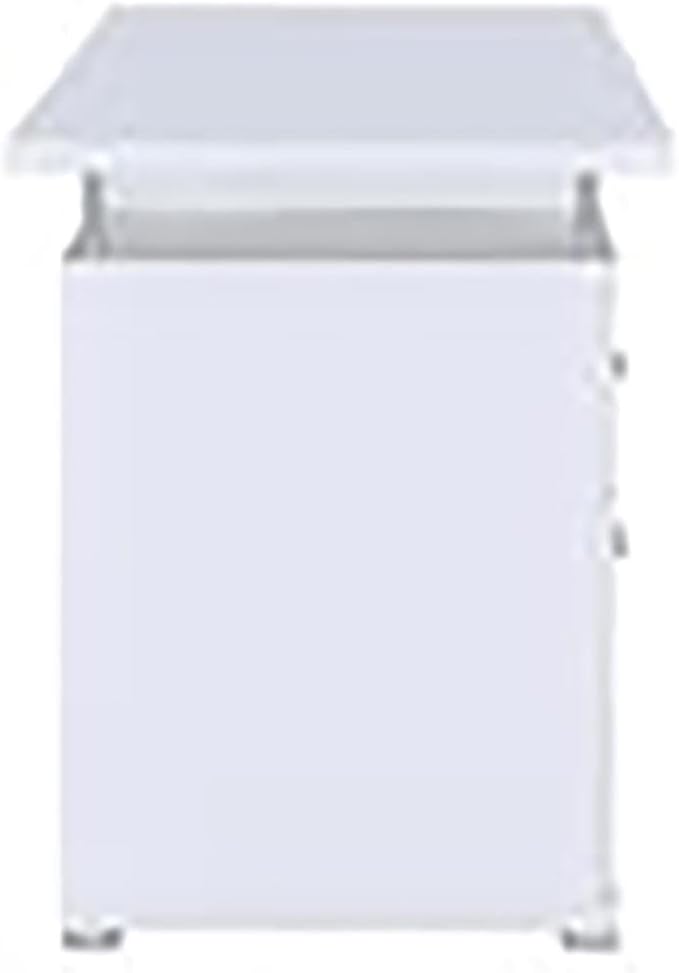 Pemberly Row 2-Drawer Wood Computer Desk 55 W x 23.5 D x 29.5 H White Finish Modern Home Office Desk with Keyboard Tray File Drawer Adjustable Shelf Storage Cabinet Silver Metal Accents