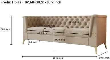 WILLIAMSPACE Chesterfield Black Sofa 3 Seater Velvet Couches Upholstered Tufted Sectional Sofa for Living Room/Office/Apartment