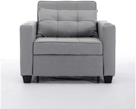 3-in-1 Convertible Sofa Bed with Adjustable Backrest &amp 2 Cupholders - Modern Sleeper Chair for Living Room/Office/Small Apartment (Light Gray)