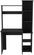 Black Writing Desk with 2 Shelves &amp 5 Cubbies - Compact Home Office Computer Desk