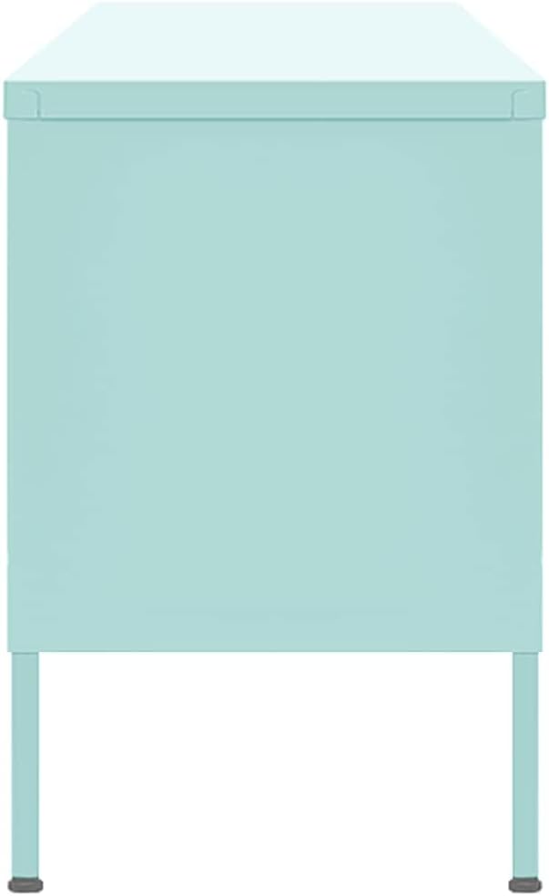vidaXL Industrial Steel TV Stand/Cabinet in Mint Green - Durable Practical Design 41.3x13.8x19.7 inches Mesh Doors Internal Shelf Cable Management System Height Adjustable