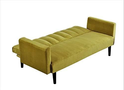 72 Velvet Convertible Futon Sofa Bed - Full Out Twin Sleeper Couch w/Channel Stitch Wood Frame &amp High-Density Foam - Space-Saving for Apartments/Dorms Golden Yellow