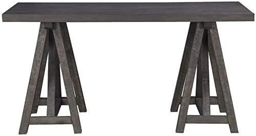 Beaumont Lane Solid Wood Writing Desk 62 in Pine Solids and Veneers Weathered Charcoal Finish Double Pedestal Base Rustic European Style Home Office Desk with Felt-Lined Drawers