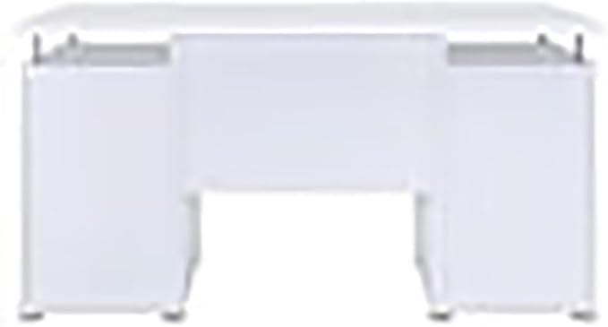 Pemberly Row 2-Drawer Wood Computer Desk 55 W x 23.5 D x 29.5 H White Finish Modern Home Office Desk with Keyboard Tray File Drawer Adjustable Shelf Storage Cabinet Silver Metal Accents