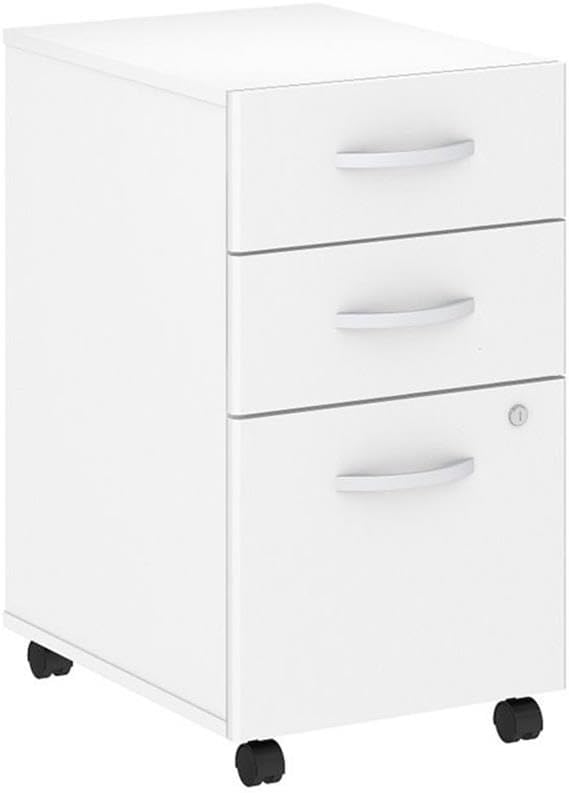 Scranton &amp Co 3 Drawer Mobile File Cabinet 27.87 H x 15.7 W x 20.15 D Laminate Over Engineered Wood White Finish Brushed Nickel Hardware Locking Drawers Smooth Rolling Casters Office Sto