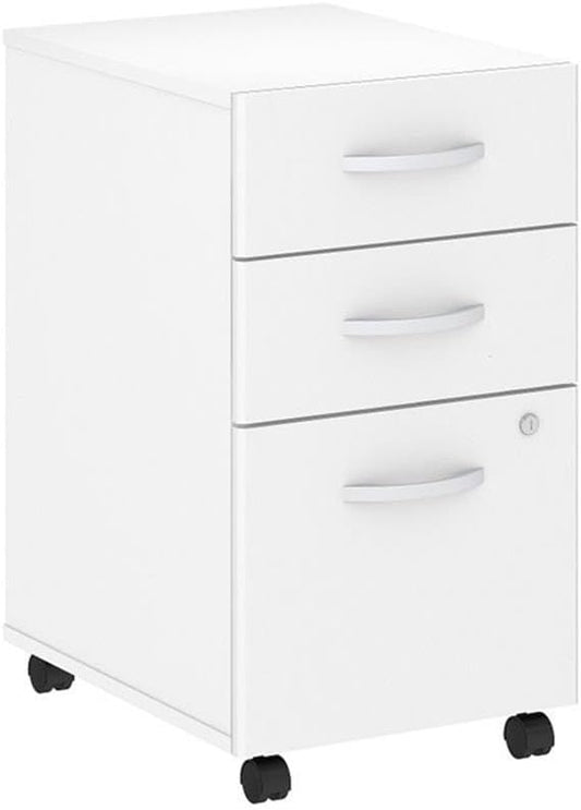 Scranton &amp Co 3 Drawer Mobile File Cabinet 27.87 H x 15.7 W x 20.15 D Laminate Over Engineered Wood White Finish Brushed Nickel Hardware Locking Drawers Smooth Rolling Casters Office Sto