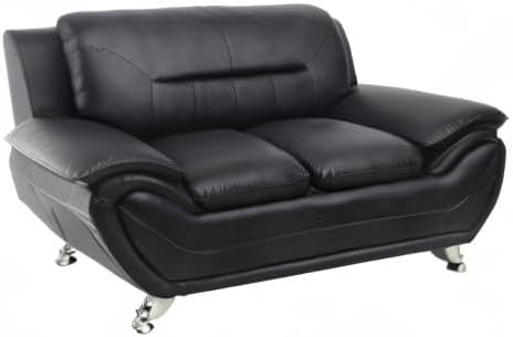 Michael Modern Faux Leather Upholstered Stainless Steel Legs Living Room Loveseat Midnight Black