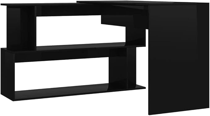 Rotatable Corner Desk Modern Writing Computer Desk Home Office Desk Writing Study Table PC Desk Workstation for Bedroom High Gloss Black 78.7x19.7x29.9 Engineered Wood(G)