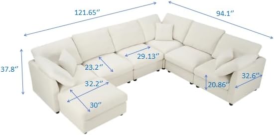 7 Seater Oversized Modular Sectional Sofa Deep Seat Cloud Couch - Free Combination Convertible Lounge Sofa Couch with Movable Ottoman for Living Room Apartment Office
