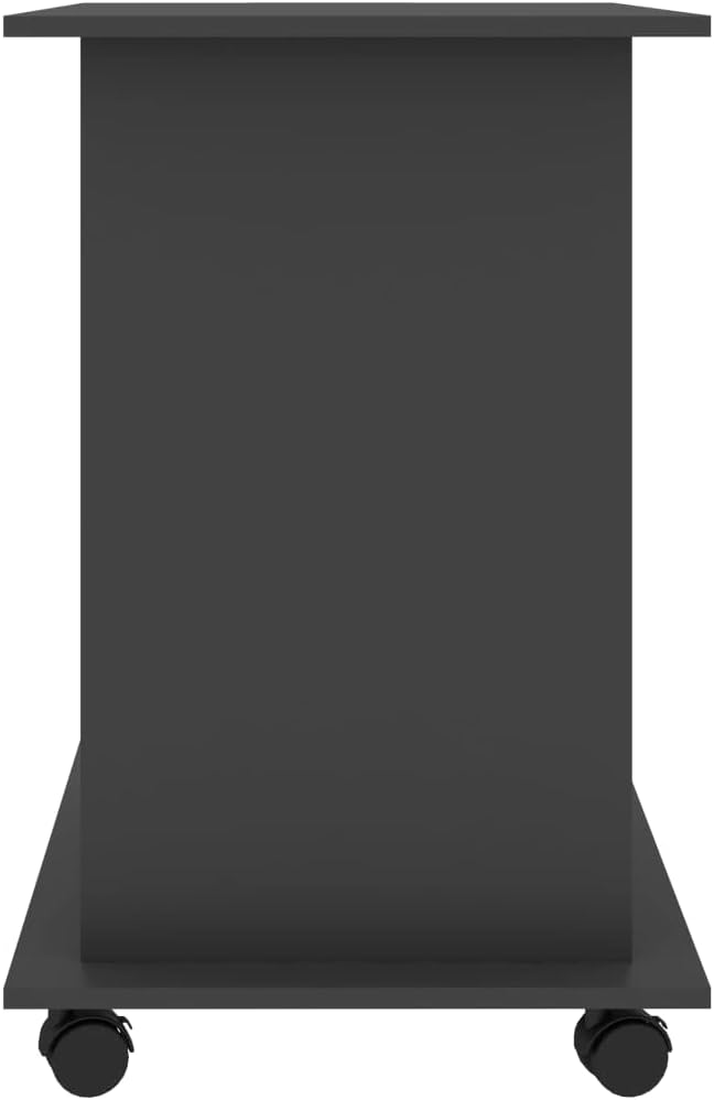 Modern Compact Gray Computer Desk with 3 Shelves and 4 Wheels for Home Office Engineered Wood Small Desk with Ample Storage and Mobility Sleek Design