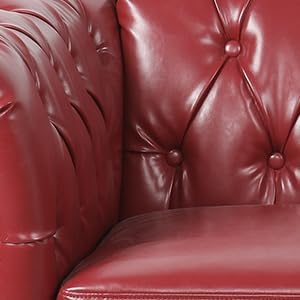 Chesterfield 3 Seater Sofa Modern Leather Tufted Couch 3 Seater with Rolled Arms and Nailhead Mid-Century Upholstered Couch for Living Room Bedroom Apartment and Office Claret