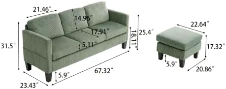 Modern L-Shaped Sofa with Corduroy Fabric 3-Seater Sectional Couch for Small Space Space-Saving Design Easy Assembly (Green)