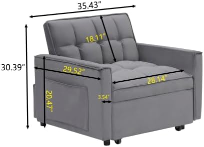 Convertible Sleeper Chair Pull Out Chair Sleeper with Adjustable Back &amp Pocket Chairs Bed Sleepers for Adults 3 in 1 Sofa Bed Chairs for Small Spaces Living RoomGray