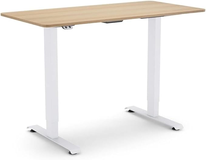 BOWERY HILL Modern Height Adjustable Standing Desk 47.2 W x 23.62 D x 22.76-44.96 H MDF and Metal Construction Natural and White Finish Home Office Desk for Work or Study