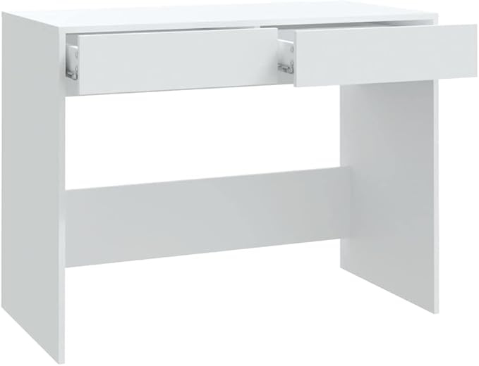 White Engineered Wood Computer Desk 39.8 Rectangular Home Office Table with 2 Storage Drawers Modern Study Workstation for Small Spaces