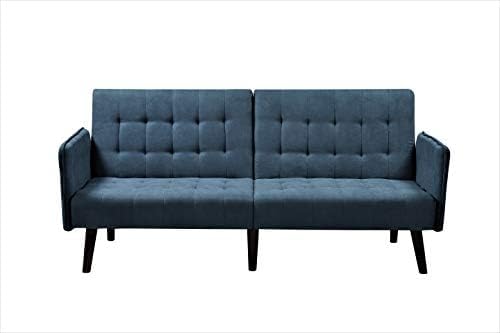 Sora 78 Modern Convertible Sofa Bed - Reclining 2-Seater to Full Sleeper w/Linen Upholstery - Space Saving Sofa Bed with Wooden Legs (78 L x 35 W x 35 H) Blue