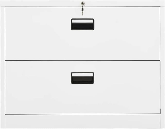 White Steel File Cabinet with Lock 2-Drawer Office Storage Cabinet for Home Office Legal/A4/Letter Size Filing 198.4 lb Capacity 35.4”x18.1”x28.5”