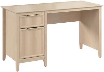 Bush Home 54-Inch Writing Desk with Storage Fluted Computer Study Laptop Table Workstation with Spacious Drawer and Door Storage Home Office Furniture Make Up Vanity Camille Collection Onyx Birch