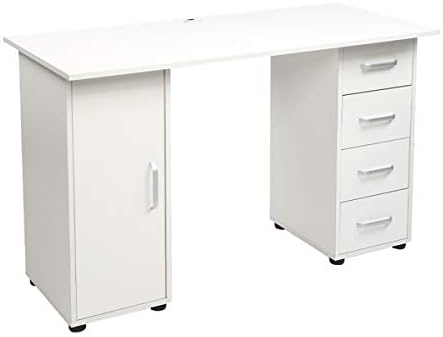 Computer Desk with 4 Drawers Home Office Desks Computer Desk with Drawer White Desk with Storage Door Office DeskWriting Desk Cabinet Writing Table Workstation for Home Office 47L x 21W x 29H
