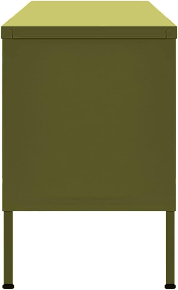 vidaXL Steel TV Stand with Adjustable Levelers Olive Green 41.3x13.8x19.7 Industrial Cable-Management TV Cabinet with Mesh Doors and Interior Shelve
