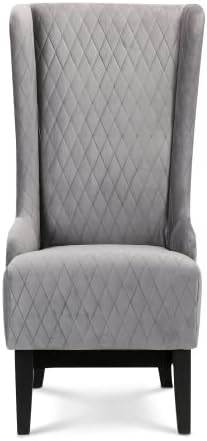 High Back Dining Chairs Living Room Chairs Upholstered Gray Fabric Accent Wingback Armchair Muebles para El Dormitorio with 9.8 Thicked Padded Seat Wooden Legs Mysterious Gothic Decor