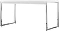Pemberly Row Modern Writing Desk Gloss Lacquer Finish High Polished Steel Frame White 59 in x 30 in x 30 in Rectangular Design Stylish Desk for Home Office or Workspace