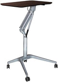 Pemberly Row Height Adjustable Stand Up Laptop Table 28-41 in Espresso Finish MDF Top Silver Lacquered Aluminum Base Locking Casters Mobile Contemporary Home Office Desk