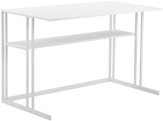 Pemberly Row Modern Minimalist Metal Desk 47 in x 29.5 in White Finish Contemporary Design Lower Shelf Storage Home Office or Study Desk