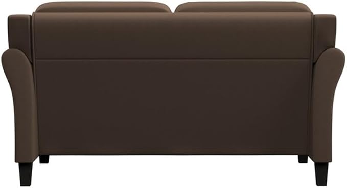 BOWERY HILL Transitional Set of 2 Solid Hardwood Frame Brown Microfiber Upholstered Stationary Sofa &amp Loveseat with Tufted Back Cushions