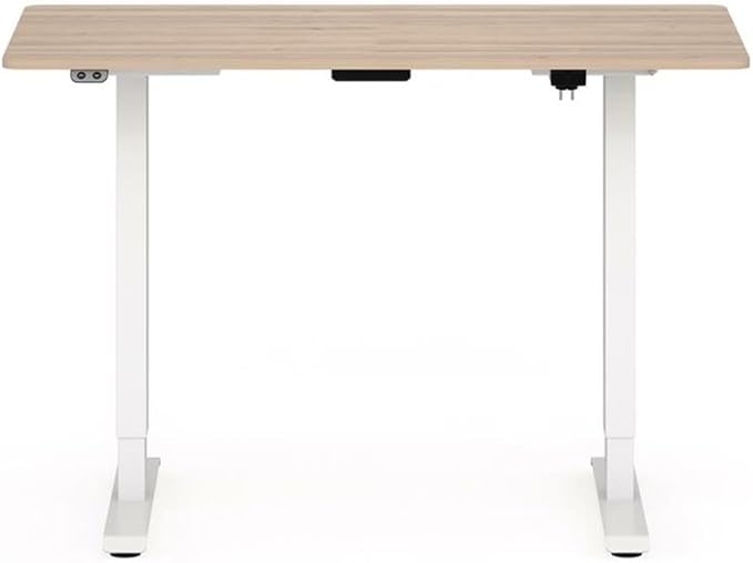 BOWERY HILL Modern Height Adjustable Standing Desk 47.2 W x 23.62 D x 22.76-44.96 H MDF and Metal Construction Natural and White Finish Home Office Desk for Work or Study