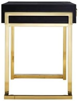 UrbanPro Writing Desk 50 in W x 24 in D x 30 in H Stainless Steel and Black Ash Veneer Gold Finish Handmade Furniture with Soft Close Drawers Modern Home Office Desk