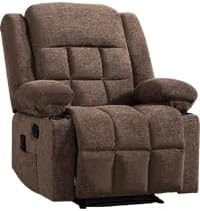 EBELLO Manual Recliner Chair for Adults with Vibration Massage and Lumbar Heating Soft Fabric Recliner Single Sofa with Side Pocket and Two Cup Holders for Living Room Set of 2 Brown