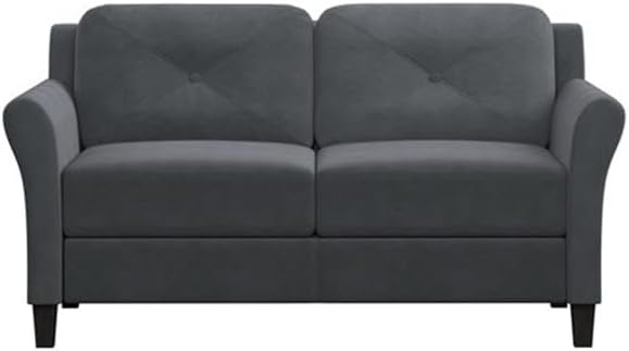 BOWERY HILL Transitional Set of 2 Solid Hardwood Frame Dark Gray Microfiber Upholstered Stationary Sofa &amp Loveseat with Tufted Back Cushions