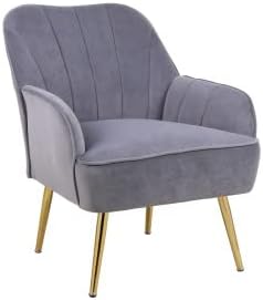Modern Mid Century Chair Velvet Sherpa Armchair for Living Room Bedroom Office Easy Assemble