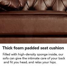 AVZEAR 60 Loveseat Sofa Chesterfield Sofa Mid-Century Modern PU Upholstered 2 Seater Sofa Deep Button Tufted Living Room Sofa with Two Throw Pillows Brown