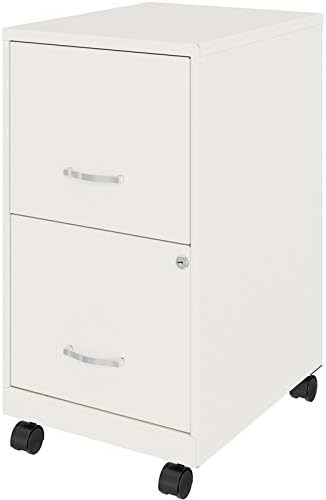 Pemberly Row 2-Drawer Mobile Vertical Filing Cabinet 18in Metal Pearl White Finish Lockable Storage Letter-Size File Drawer Smooth Glide Suspension Compact Office Furniture with Casters