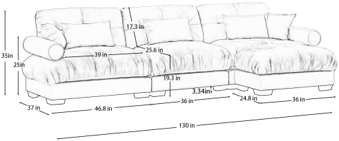 Oversized Velvet Sectional Sofa with Movable Ottoman Deep Seat Cloud Couch for Living Room - Blue
