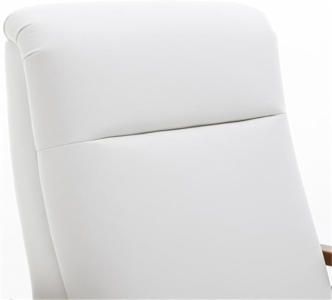 Pemberly Row Push Back Recliner Chair Faux Leather Upholstery Wooden Arms Milky White Finish Modern Reclining Living Room Chair 42.5 Hx30 Wx34 D