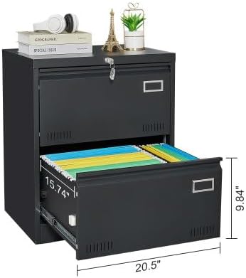 2 Drawer Metal Lateral File Cabinet with LockOffice Vertical Files Cabinet for Home Office/Legal/Letter/A4Locking Metal File CabinetAssembly Required (Blackwith 2 Drawer)