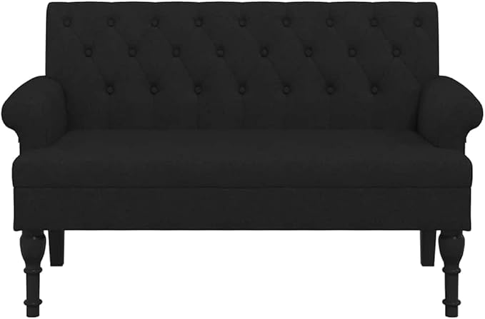 vidaXL 47 W Small Loveseat Fabric Chesterfield Sofa with Button Tufting &amp Rolled Armrests for Small Spaces 2 Seater Couch for Living Room &amp Bedroom Black
