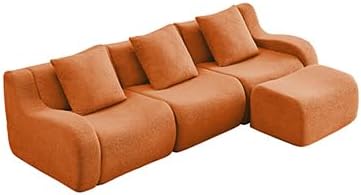 Orange Teddy Fabric Cloud Ottoman Modern Boneless Modular Footstool in a Box for Living Room Comfortable Deep Seat Design No Assembly Required Sofas para Sala