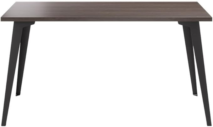 Pemberly Row 57x27 Mid Century Modern Metal Desk Trail Walnut Laminate Top Black Steel Legs Durable Office Desk Easy Assembly Workspace for Home or Executive Office
