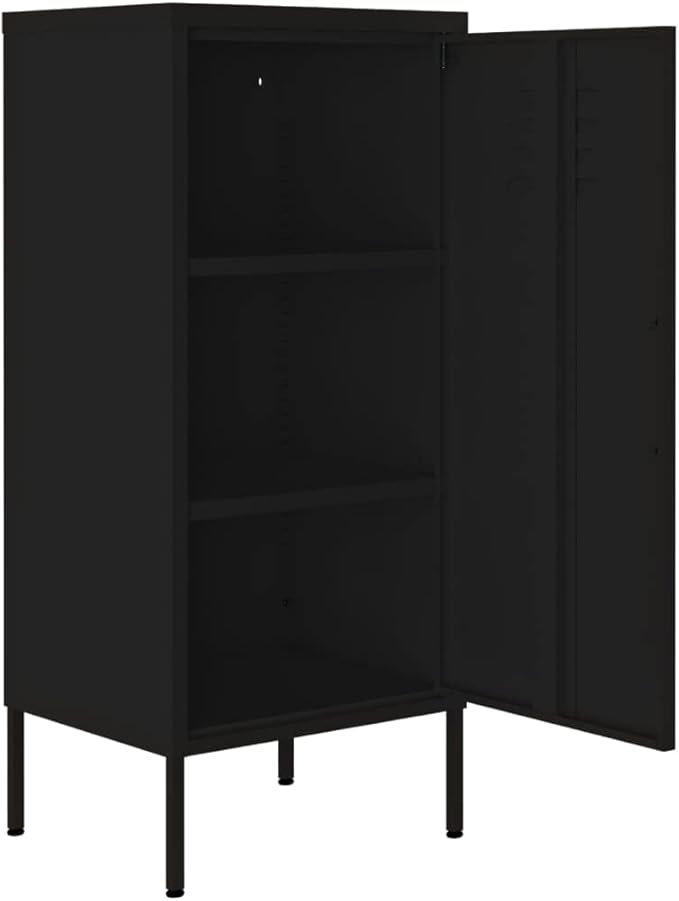 Metal Storage Cabinet with Single Doors and 2 Adjustable Shelves Steel Garage Storage Cabinet File Cabinet Counter Cabinet for Home Office Garage Gym School 16.7x13.8x40 Black -AA